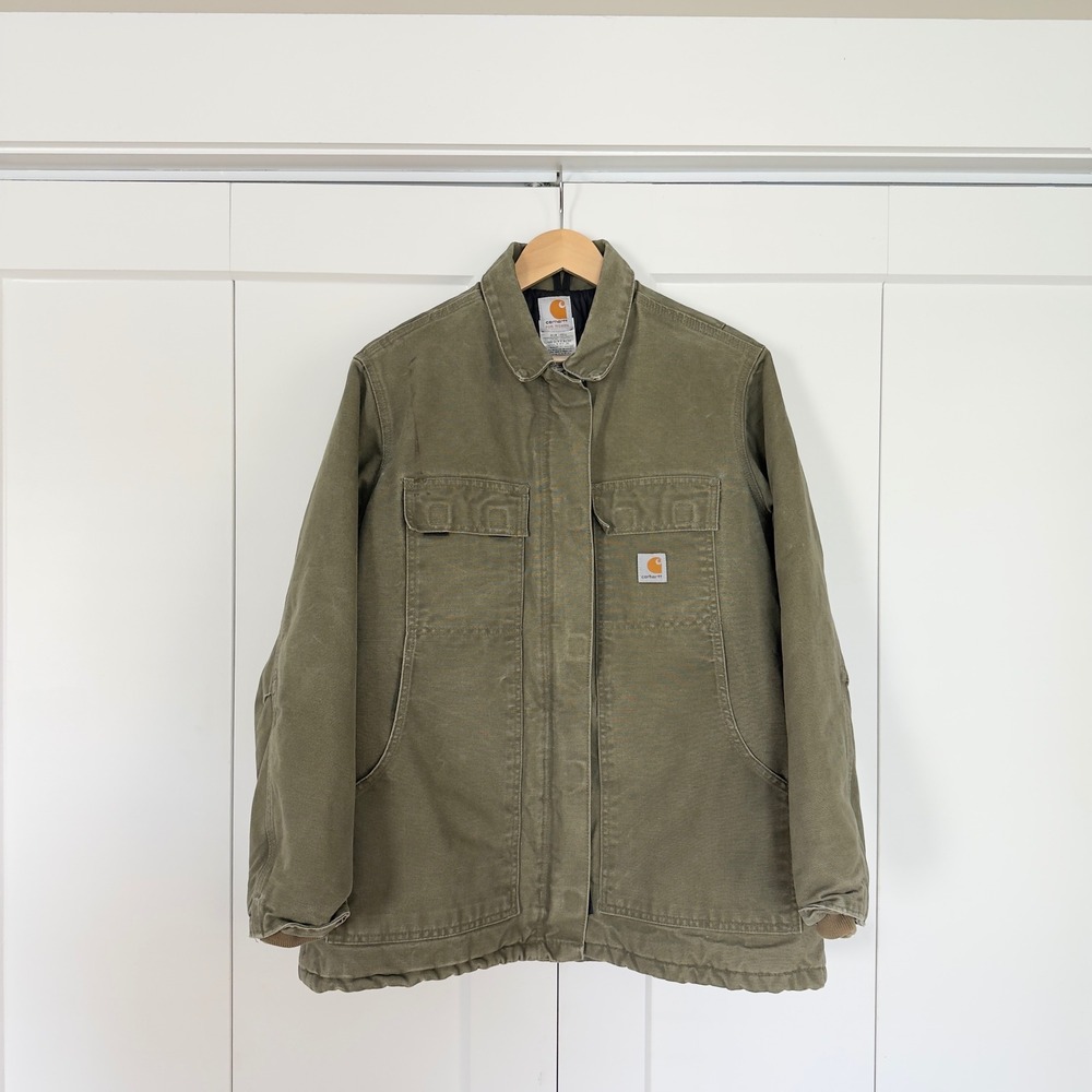 Womens Carhartt WC026 LOV Chore Jacket Large Olive Green Quilt Lined Canvas - Picture 2 of 6
